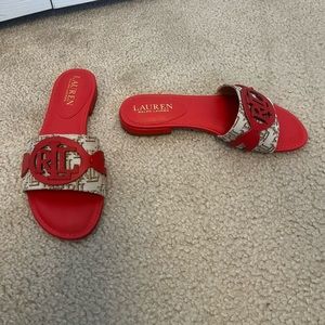 NWT Lauren Ralph Lauren Alegra Monogram Jacquard Slide Sandals size 6B​